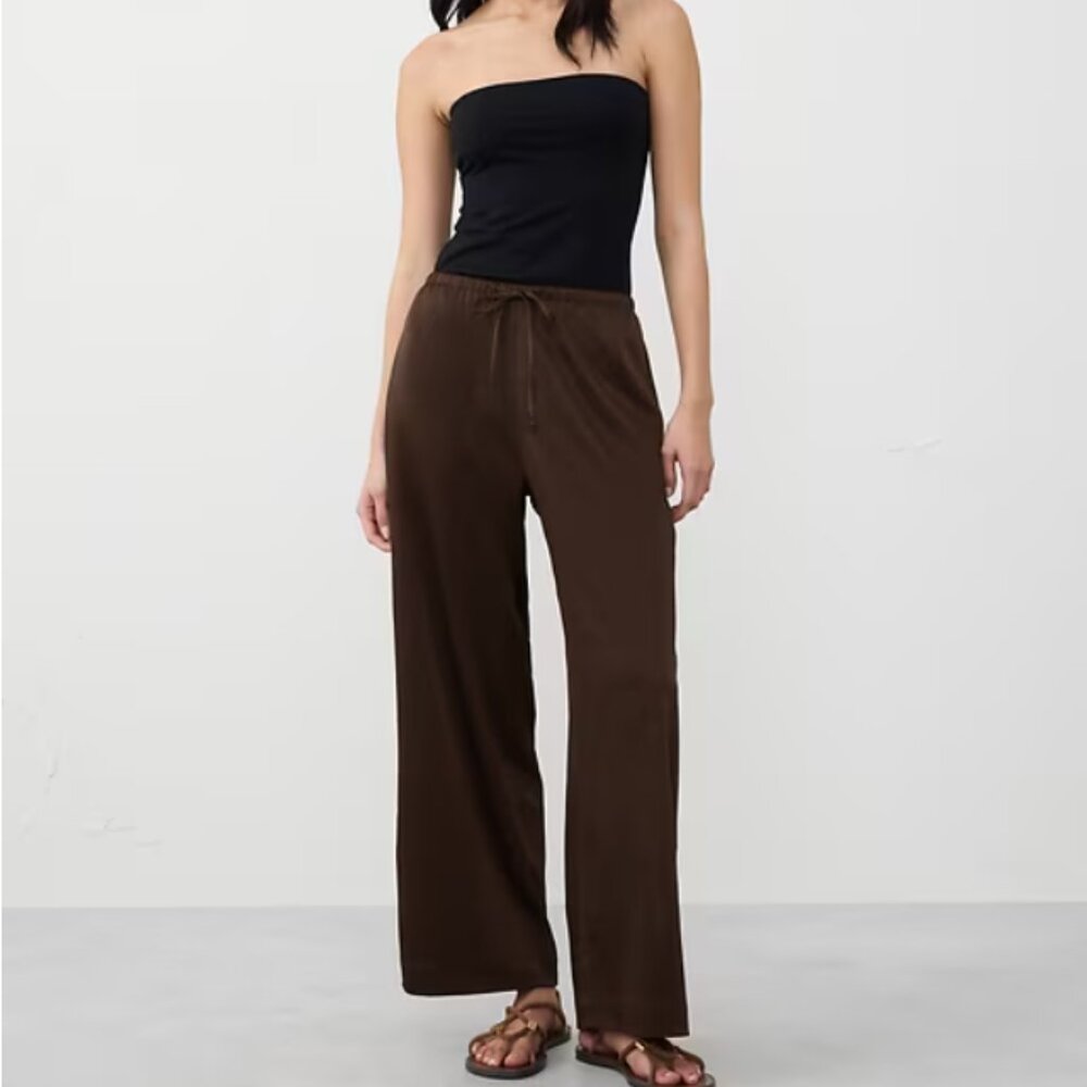 Banana Republic Wide-Leg Crinkled Satin Pull-On Pants Brown XXS